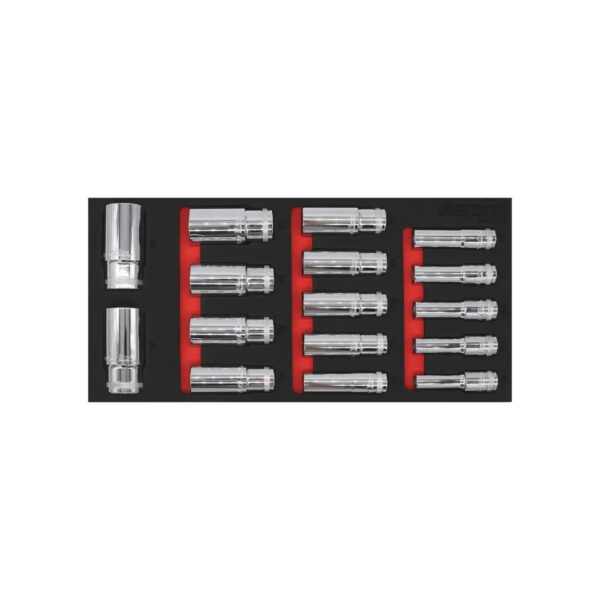 Maltova 16-Piece 1/2" Drive Metric 6-Point Deep Socket Set | EVA Foam Organizer